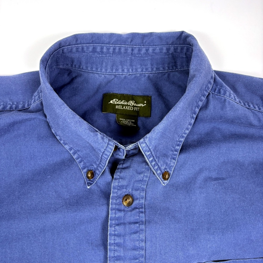 VTG Y2K Eddie Bauer Button Down Shirt Mens Sz XL Blue Cotton‎ Relaxed Fit Long